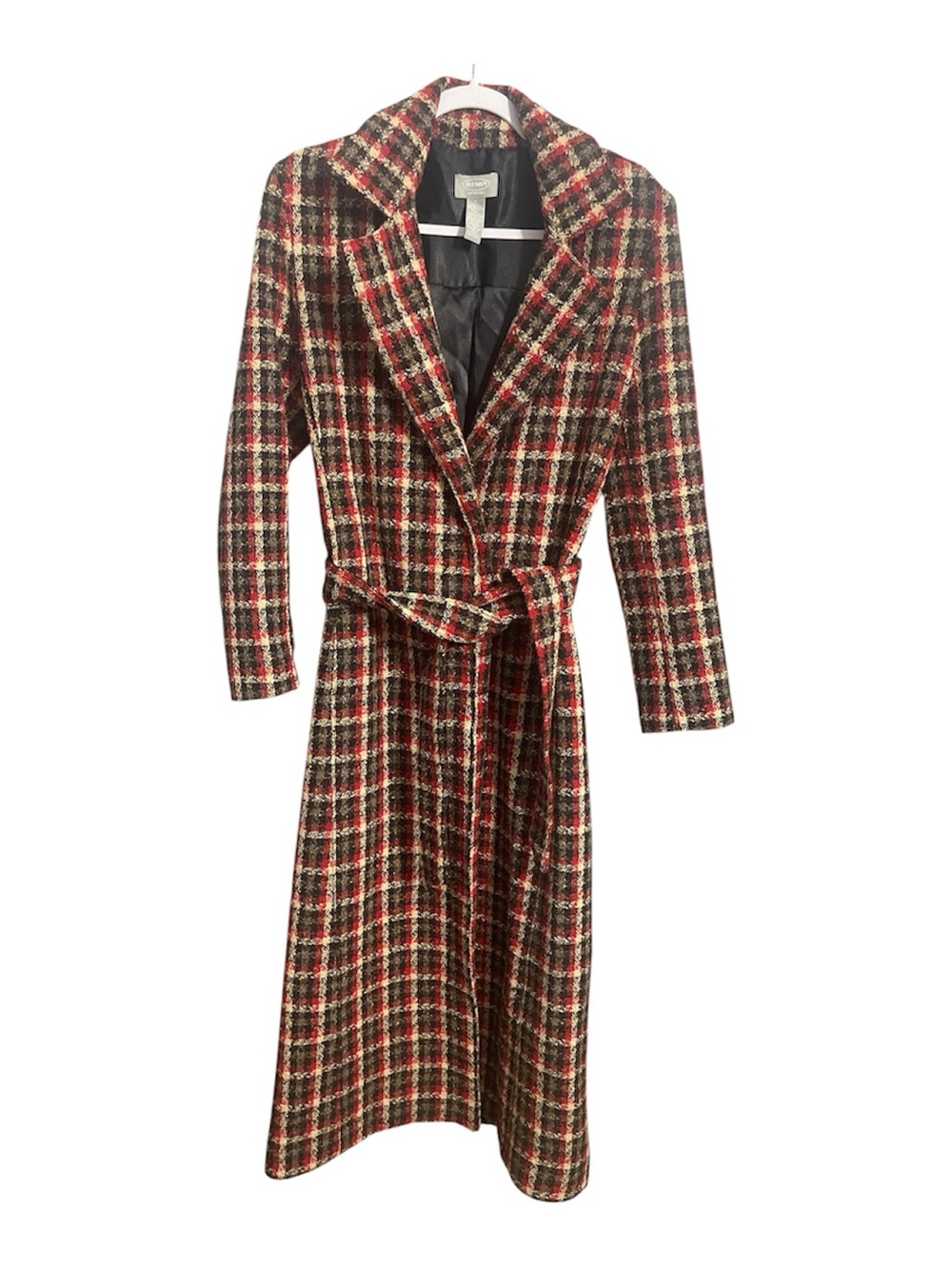 Old Navy Collection Women’s Small Plaid Wool Blend Belted Long Coat